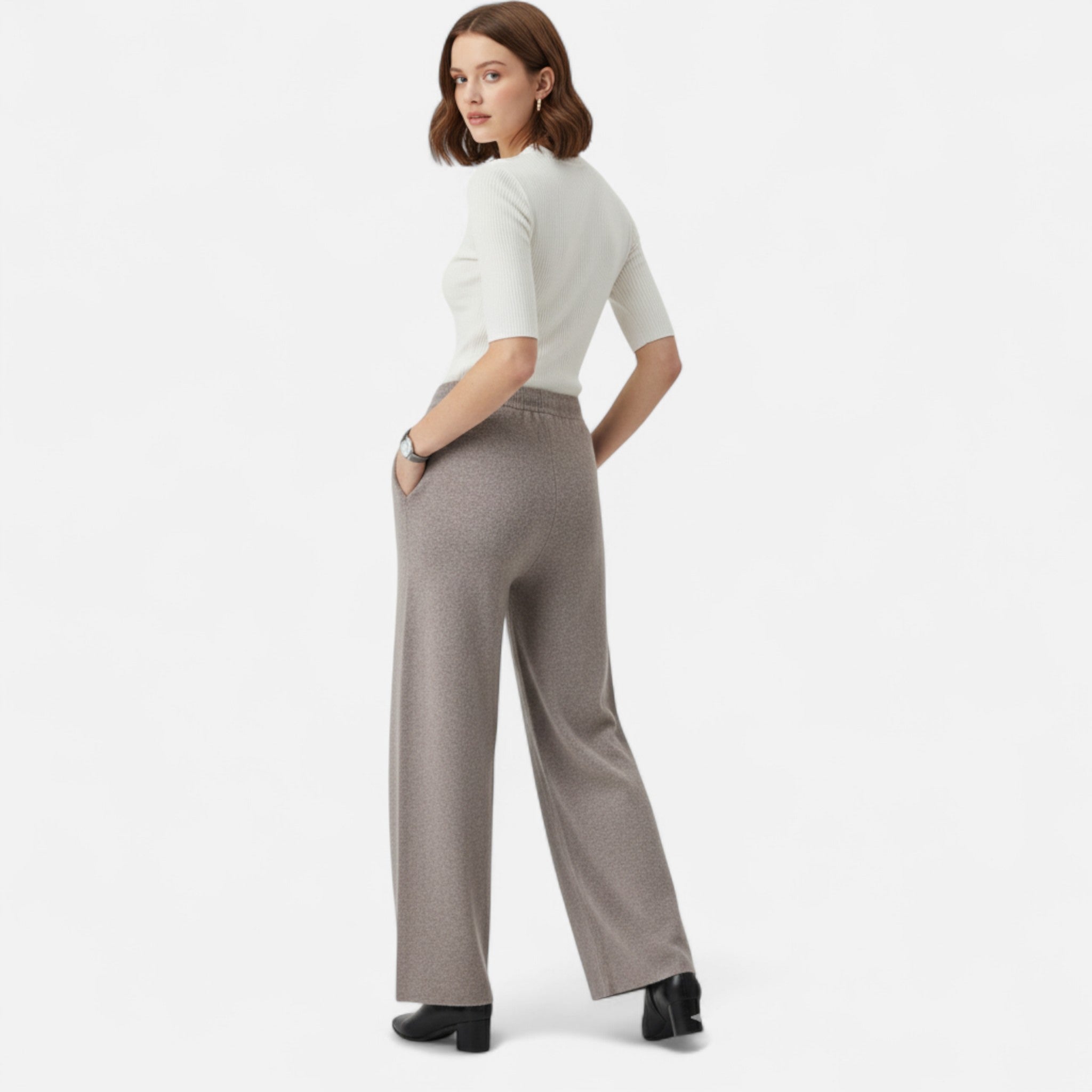Veloire | Pantalon Tricoté Femme – Élégance Taille Haute à Jambes Droites