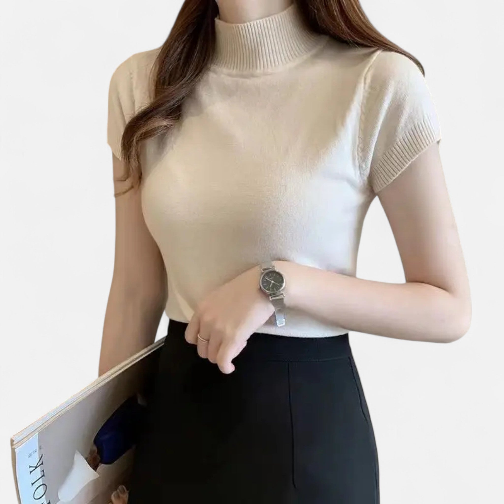 Veloire | Blouse Tricotée Femme – Élégance à Col Roulé Manches Courtes