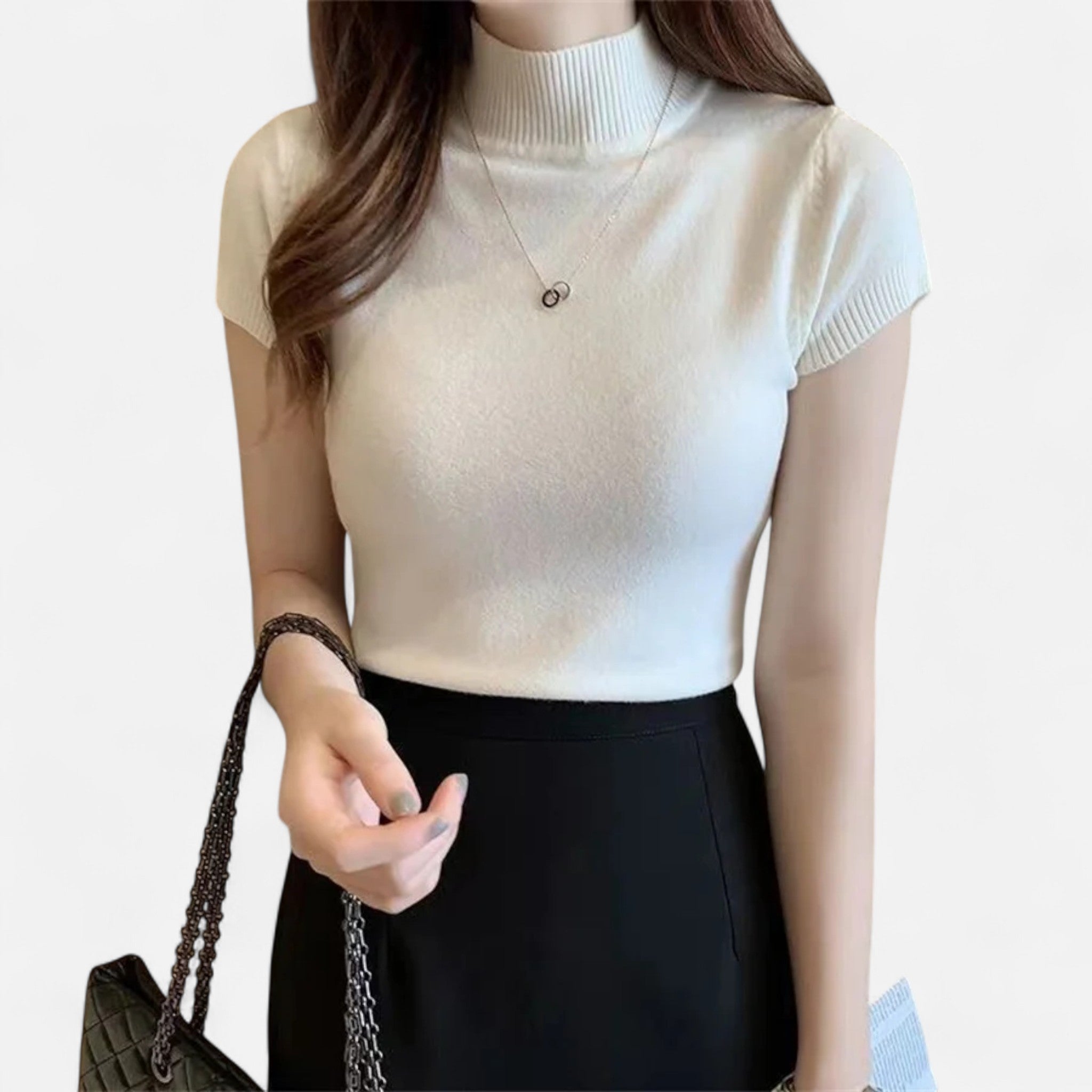 Veloire | Blouse Tricotée Femme – Élégance à Col Roulé Manches Courtes