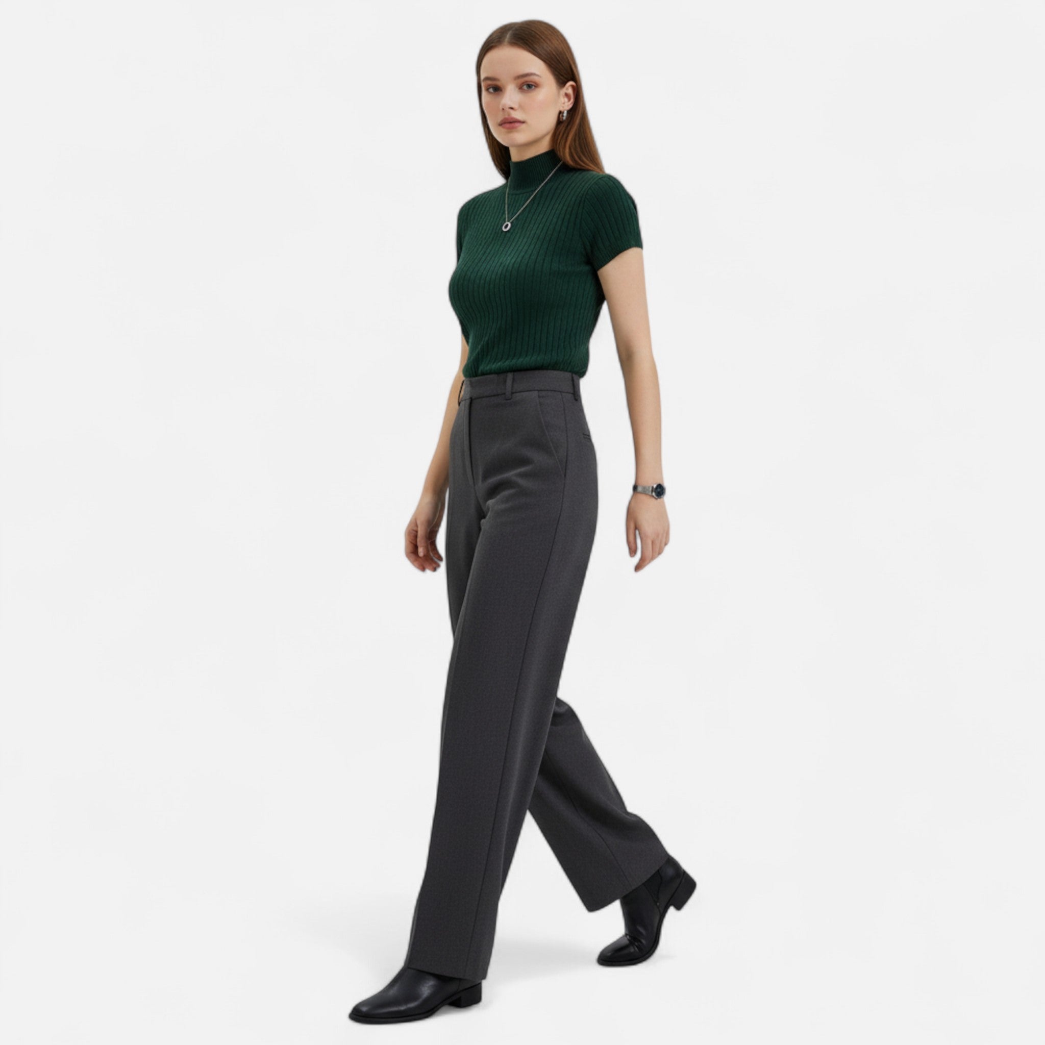Veloire | Blouse Tricotée Femme – Élégance à Col Roulé Manches Courtes