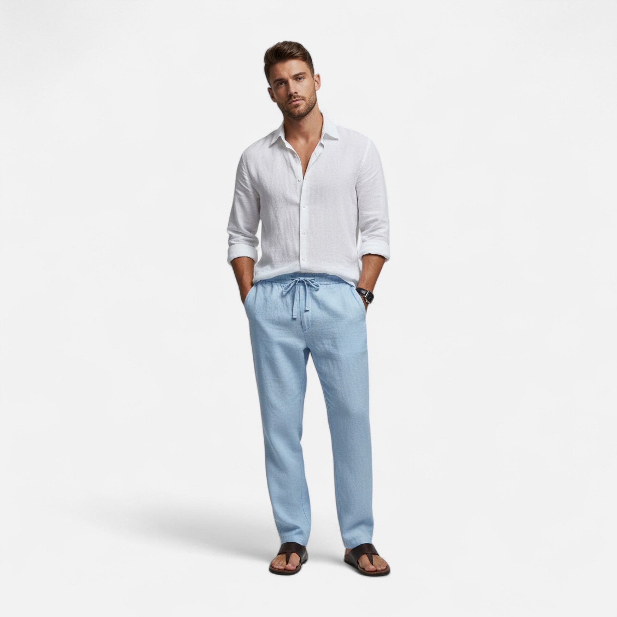 Veloire | Pantalon Homme en Lin – Élégance Décontractée Beige