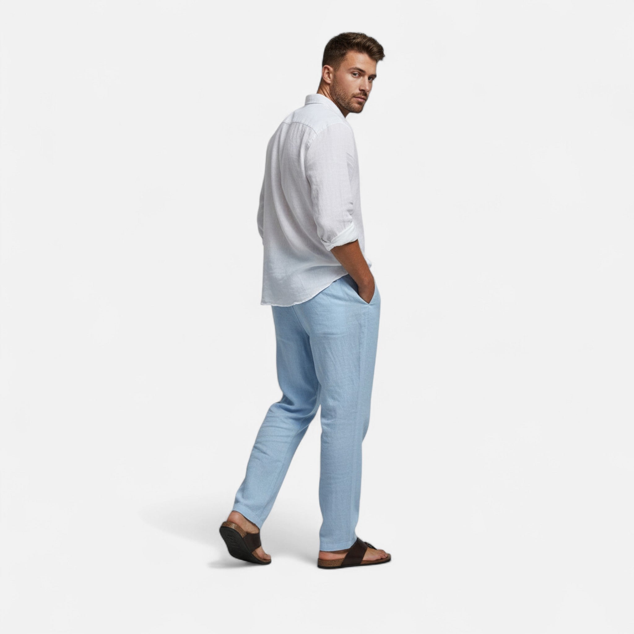 Veloire | Pantalon Homme en Lin – Élégance Décontractée Beige