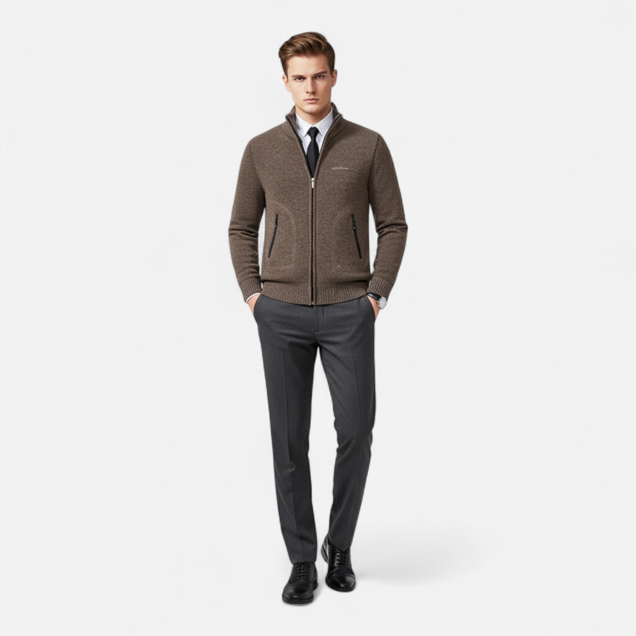 Veloire | Cardigan en Maille Homme – Élégance Raffinée à Col Montant