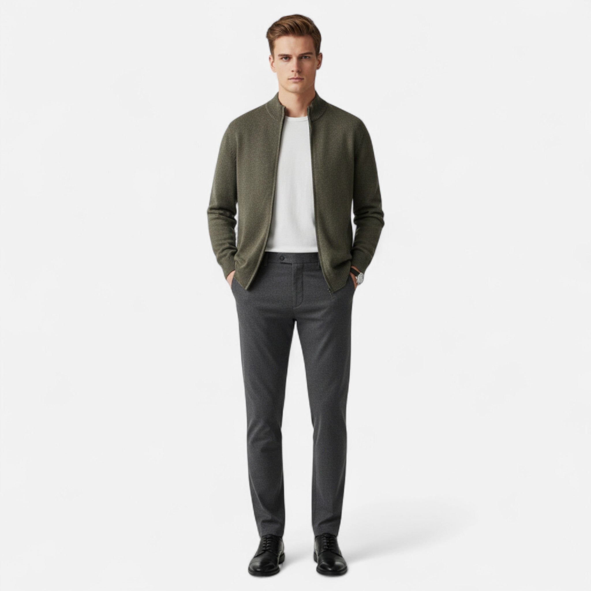 Veloire | Cardigan Homme – Élégance Zippée en Laine Mérinos
