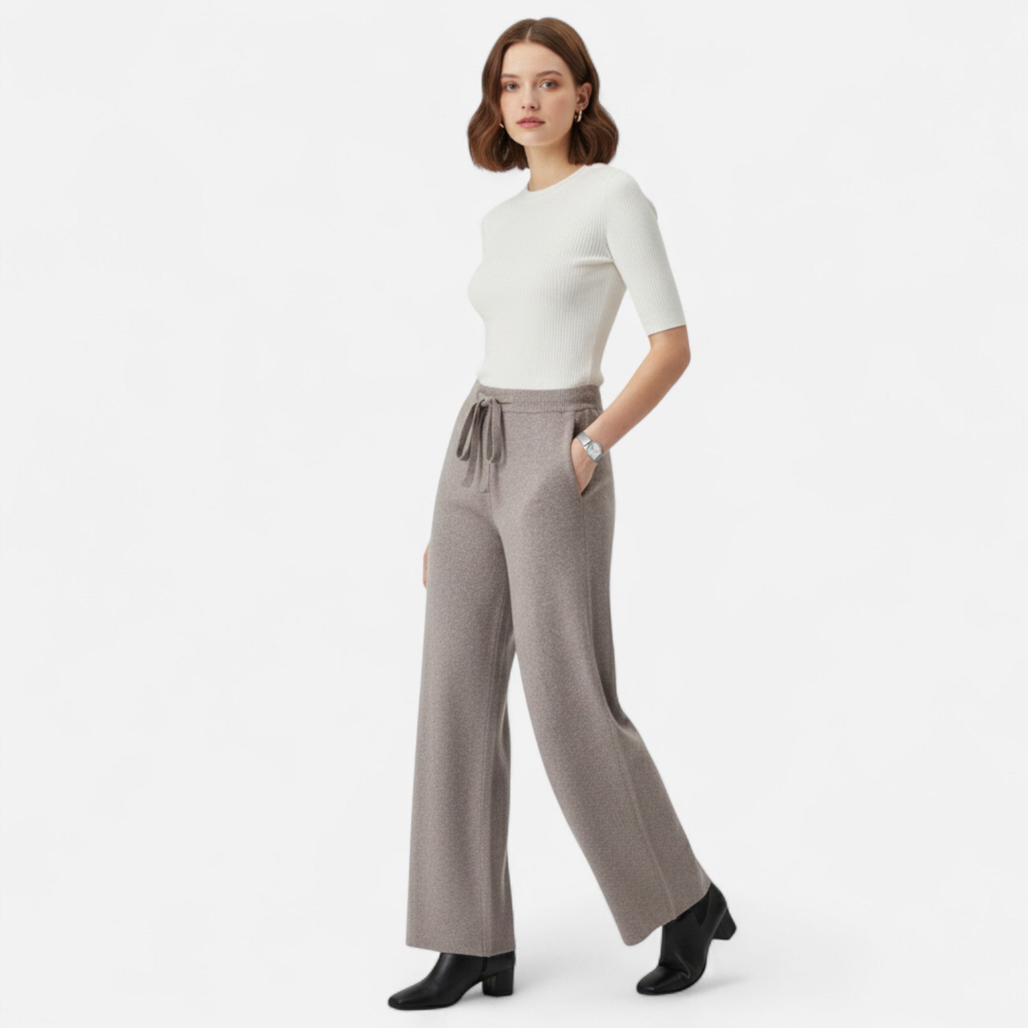 Veloire | Pantalon Tricoté Femme – Élégance Taille Haute à Jambes Droites