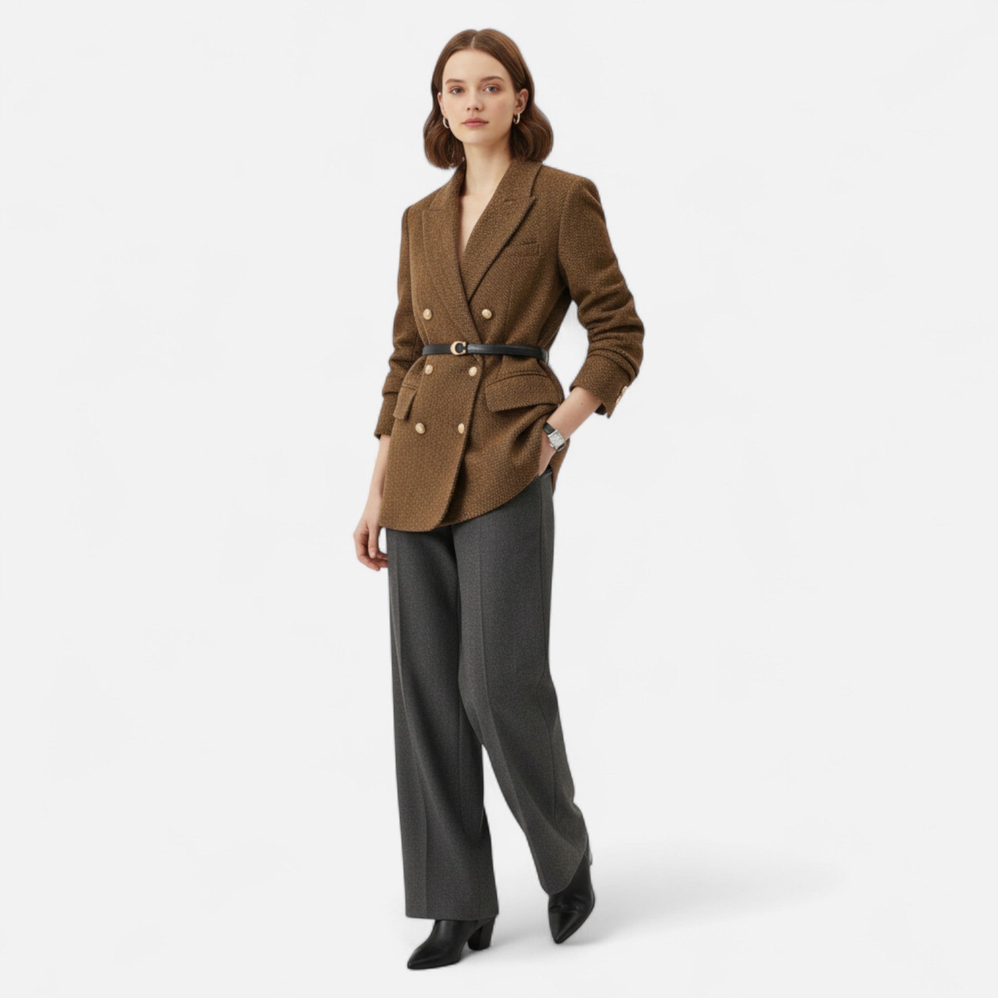 Veloire | Manteau en Tweed Femme – Élégance Croisée Intemporelle