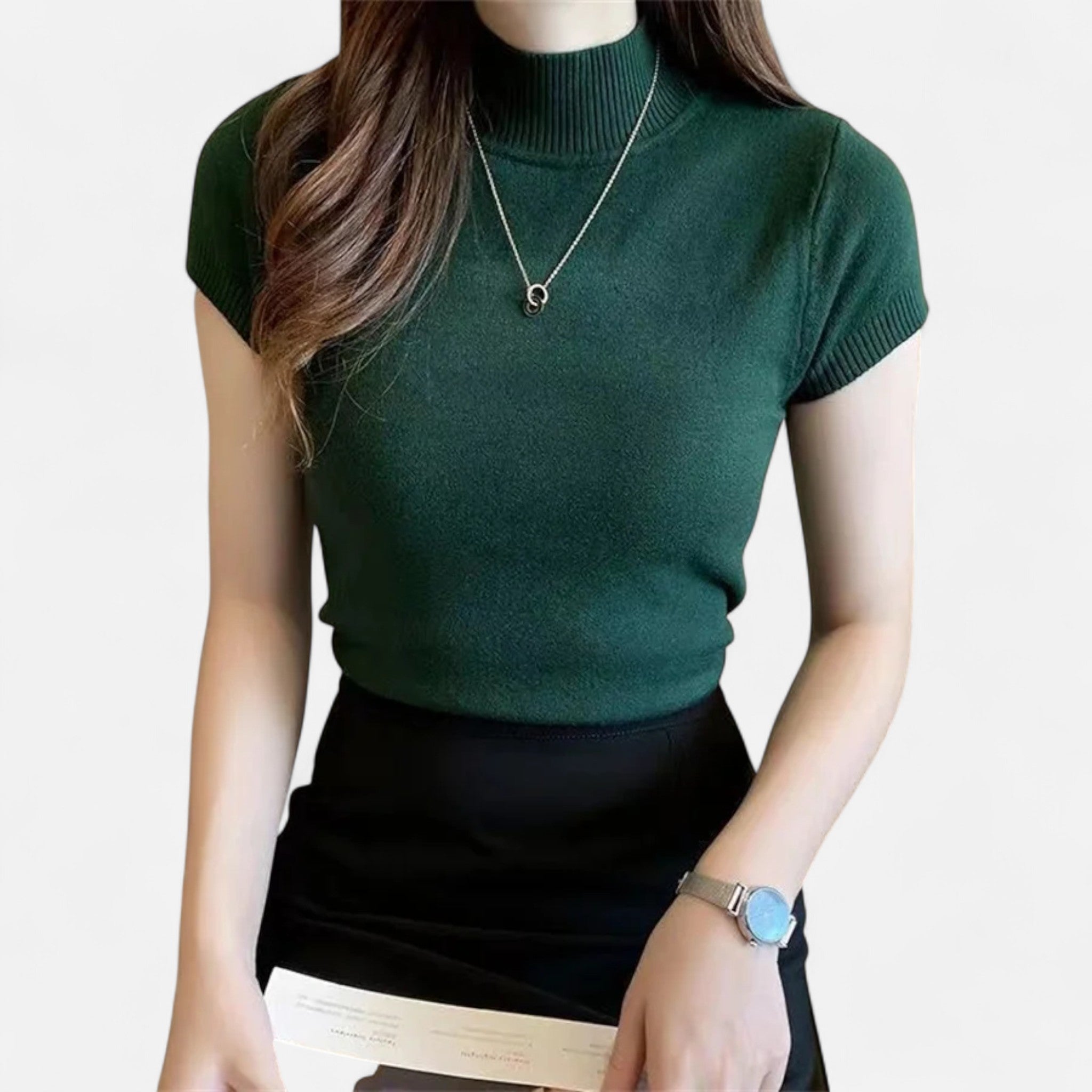 Veloire | Blouse Tricotée Femme – Élégance à Col Roulé Manches Courtes